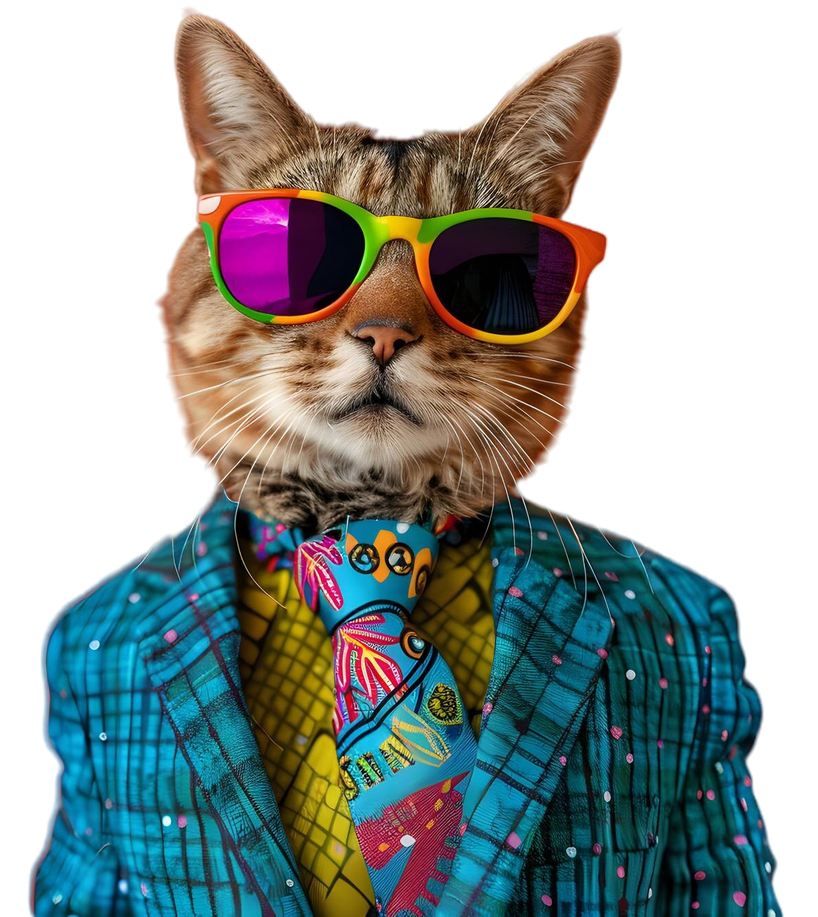 chat-elegant-tenue-coloree-fond-orange